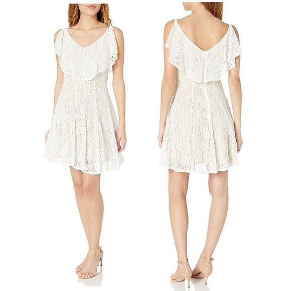 Julian Taylor All Over Lace Fit & Flare Dress Sz8p Cream Ivory - Picture 1 of 12